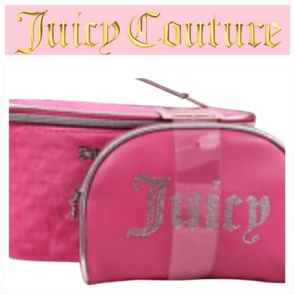 Juicy Couture Rhinestone Logo Heart Printed Velour 2PC Teavel Traincase - Picture 1 of 5